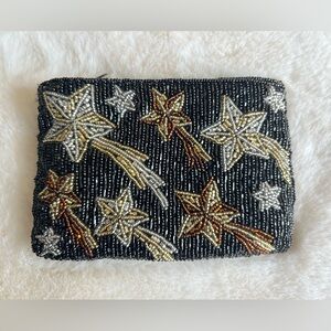 Neiman Marcus Beaded Star Clutch / Coin Pouch Black Gold Handmade Evening Wallet